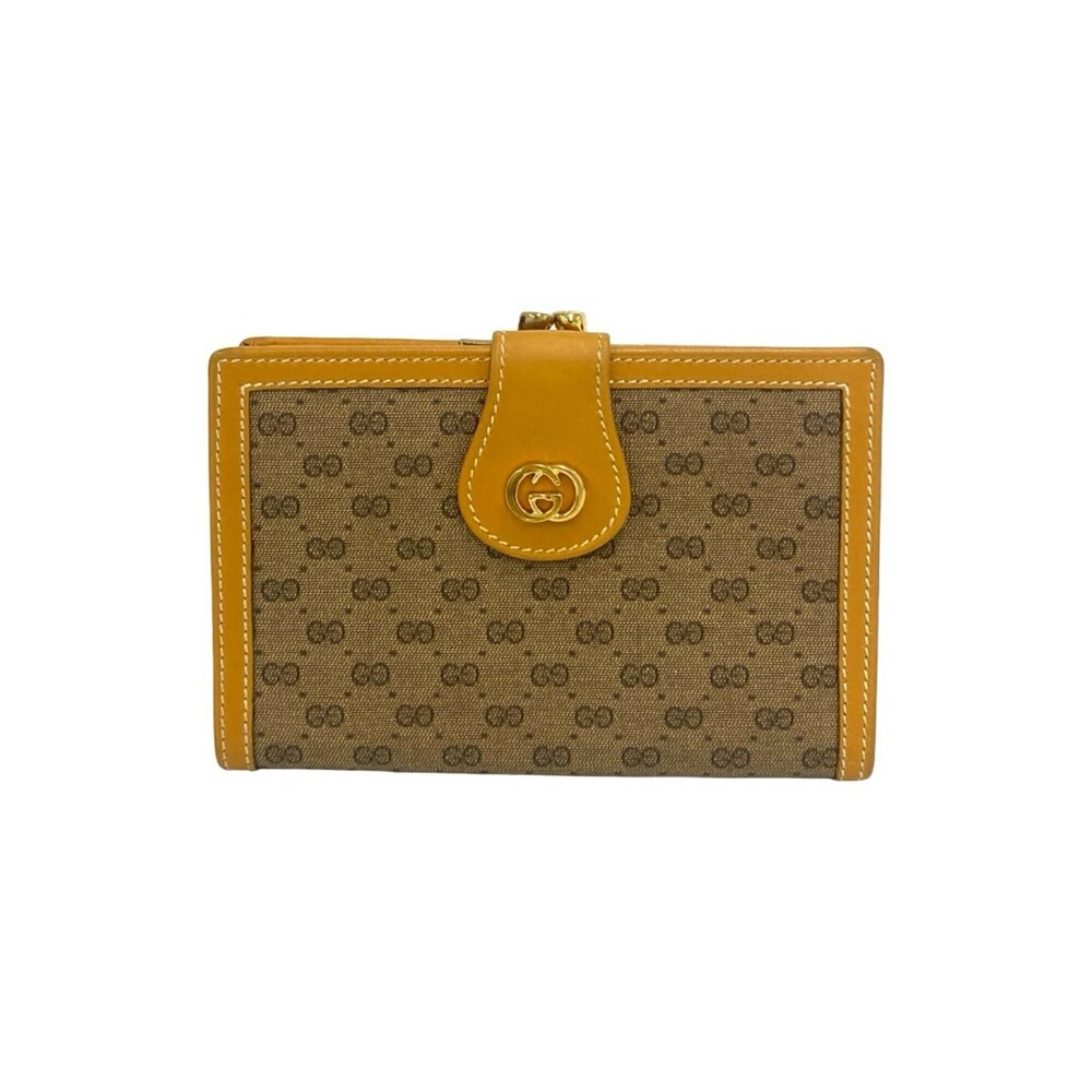 GUCCI Old Gucci Micro GG Logo Hardware Leather Bi-fold Wallet Mini Coin Purse...
